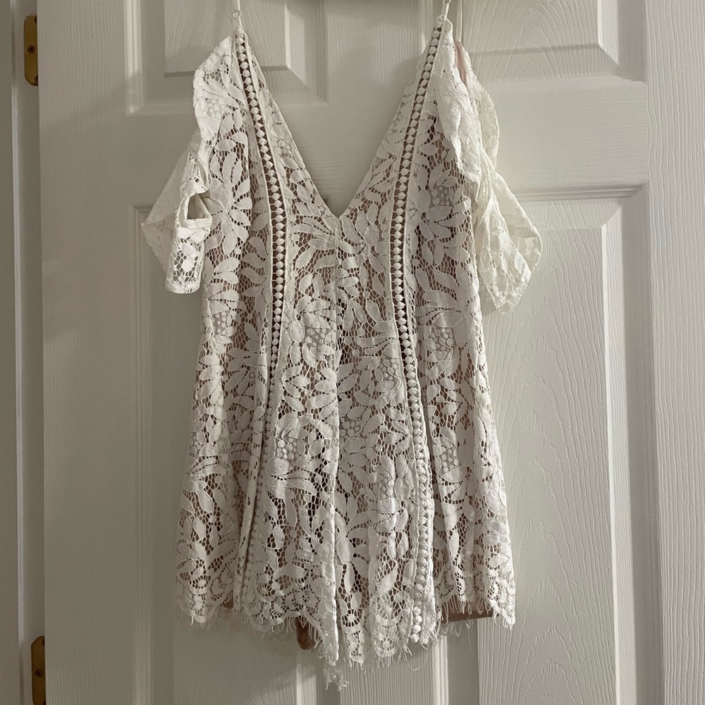 White Toni Romper with Button up Back